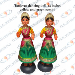 Tanjavur Dancing Doll Set - 14 inches - Yellow & Green