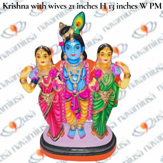 Krishna with Rukmini & Satyabhama - 21 inches - PaperMache
