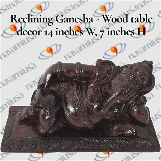 Reclining Ganesha Wooden Table Décor – 14" W × 7" H