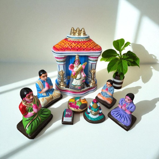 Saraswati Pooja set - papermache and clay combo 