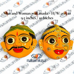 Man and Woman Wall Masks - 10.5 inch - Yellow