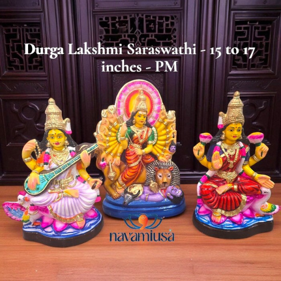 Durga Lakshmi Saraswathi - Medium set - paper Mache Durga Lakshmi Saraswathi - Medium set - paper Mache