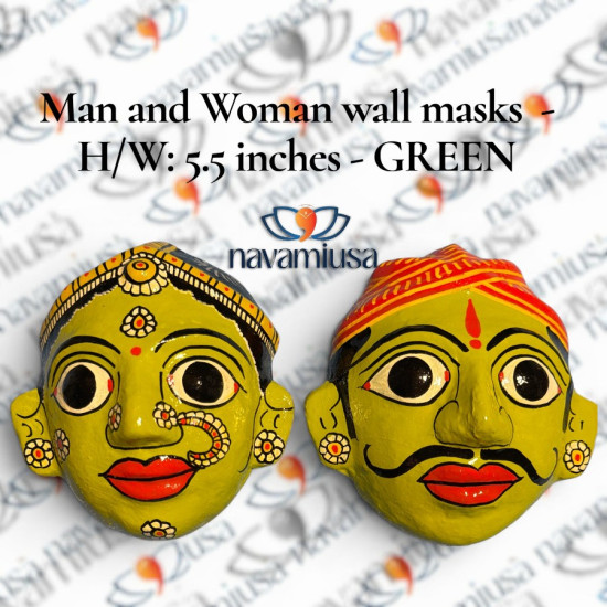 Man and Woman Wall Masks – Green - 5.5 H