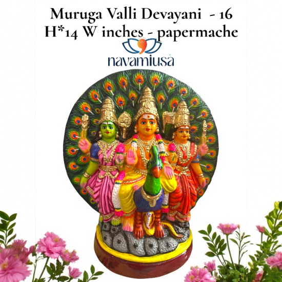 Muruga Valli Devayani on peacock - papermache Muruga Valli Devayani on peacock - papermache
