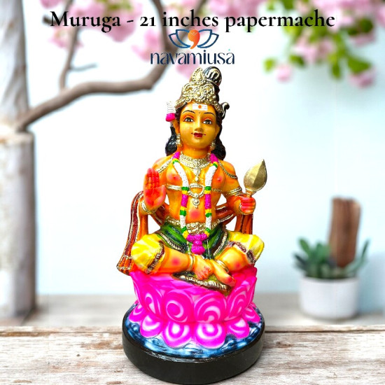 Sitting Muruga on Lotus – 21 inches (Papermache)